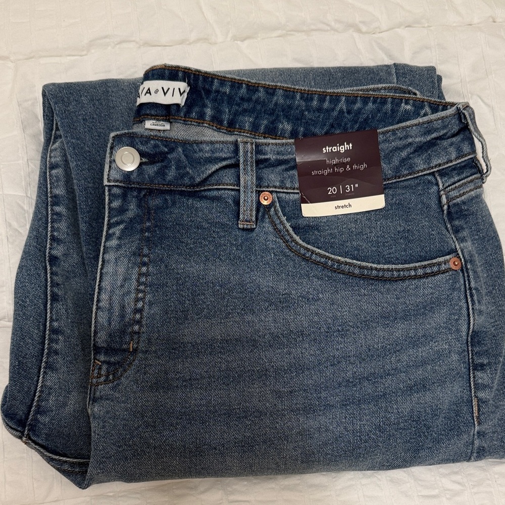 Ava & Viv Classic Straight-Leg Jeans in Medium Blue Wash